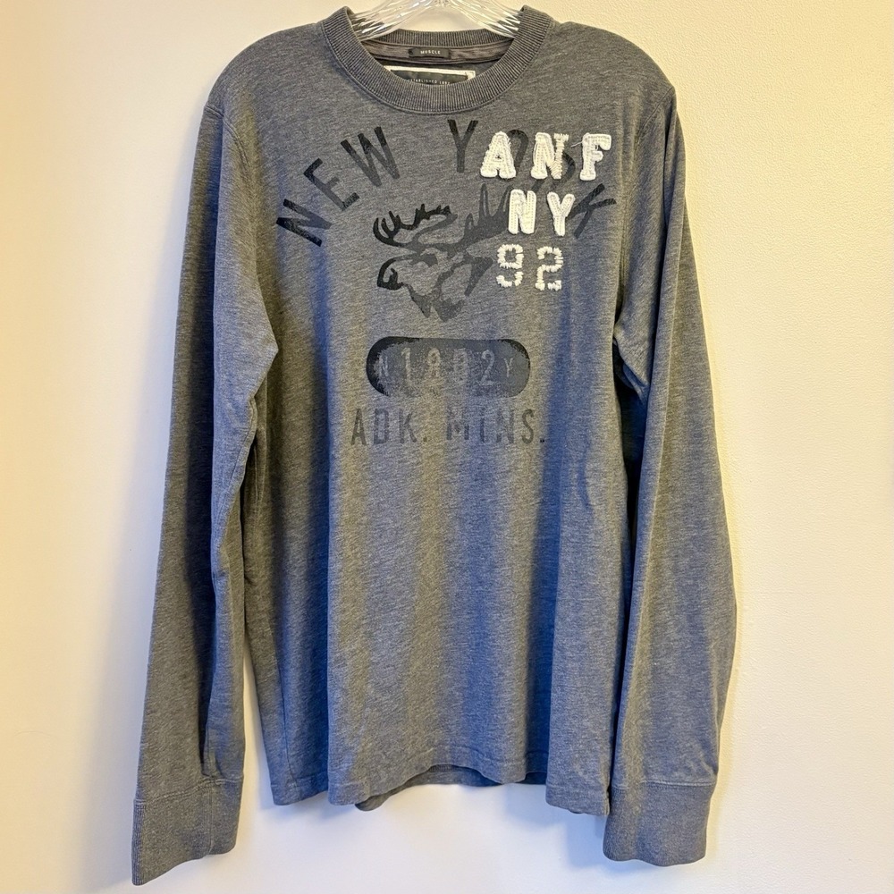 Abercrombie & Fitch Mens Muscle Fit Long Sleeve Graphic Shirt Gray Moose Large